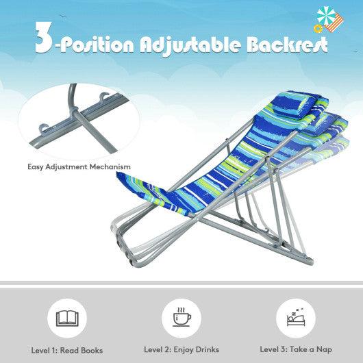 Portable Beach Chair Set of 2 with Headrest -Blue at Set Shop and Smile