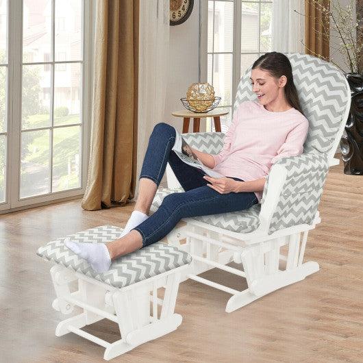 Wood Glider and Ottoman Set with Padded Armrests and Detachable Cushion-Gray and White at Set Shop and Smile