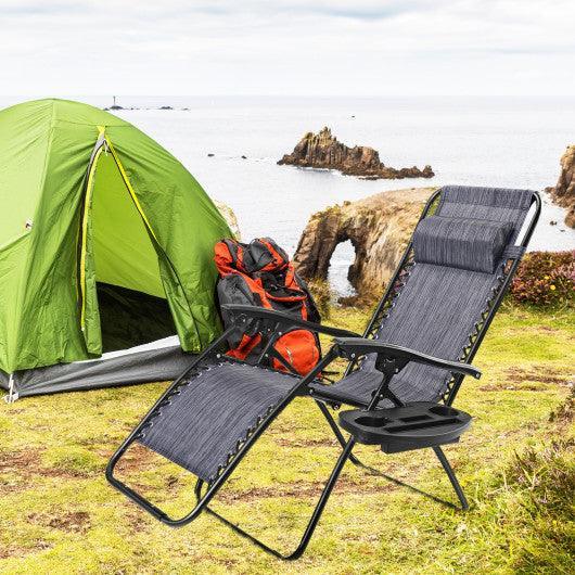 Outdoor Folding Zero Gravity Reclining Lounge Chair with Utility Tray-Gray at Set Shop and Smile