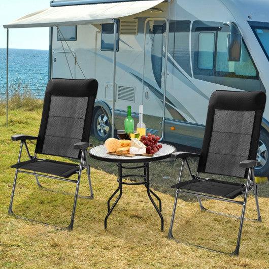 2 Pcs Portable Patio Folding Dining Chairs with Headrest Adjust for Camping -Black at Set Shop and Smile
