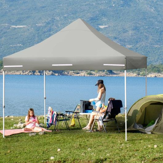 10 x 10 Feet Pop up Gazebo with 4 Height and Adjust Folding Awning-Gray at Set Shop and Smile