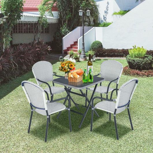 Set of 4 Patio Rattan Stackable Dining Chair with Armrest for Garden-White at Set Shop and Smile