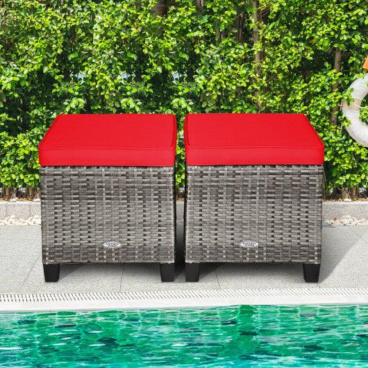 2PCS Patio Rattan Wicker Ottoman Seat with Removable Cushions-Red at Set Shop and Smile