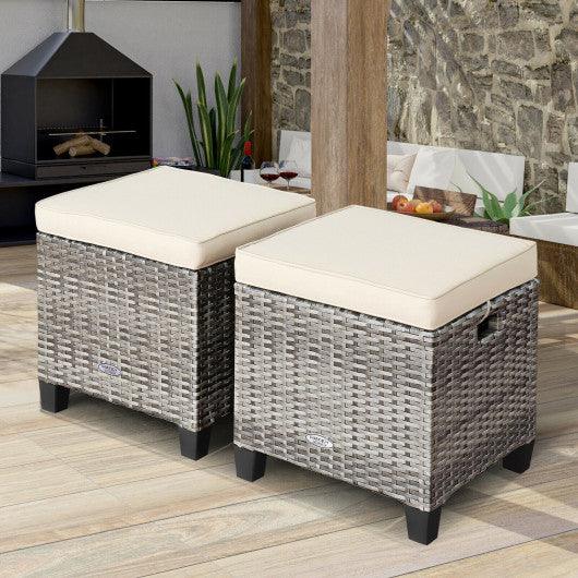 2 Pieces Patio Rattan Ottoman Seat with Removable Cushions-Beige at Set Shop and Smile