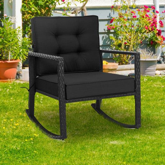 Patio Rattan Rocker Outdoor Glider Rocking Chair Cushion Lawn-Black at Set Shop and Smile