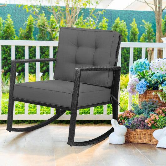 Patio Rattan Rocker Outdoor Glider Rocking Chair Cushion Lawn-Gray at Set Shop and Smile