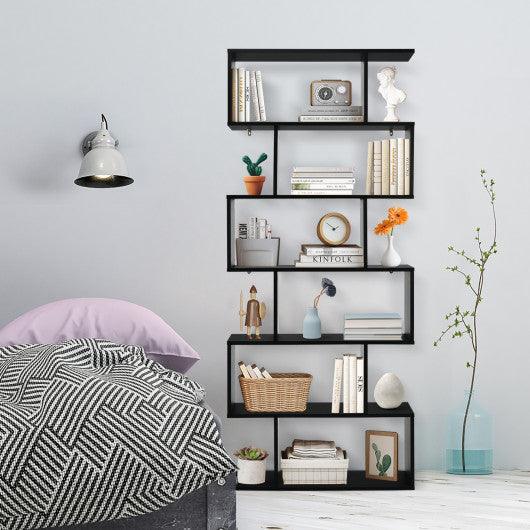6 Tier S-Shaped Bookshelf Storage Display Bookcase Decor Z-Shelf -Black at Set Shop and Smile