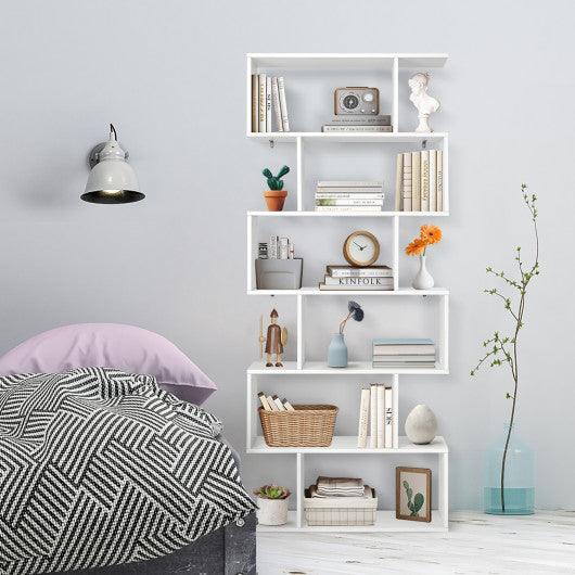 6 Tier S-Shaped Bookshelf Storage Display Bookcase Decor Z-Shelf -White at Set Shop and Smile