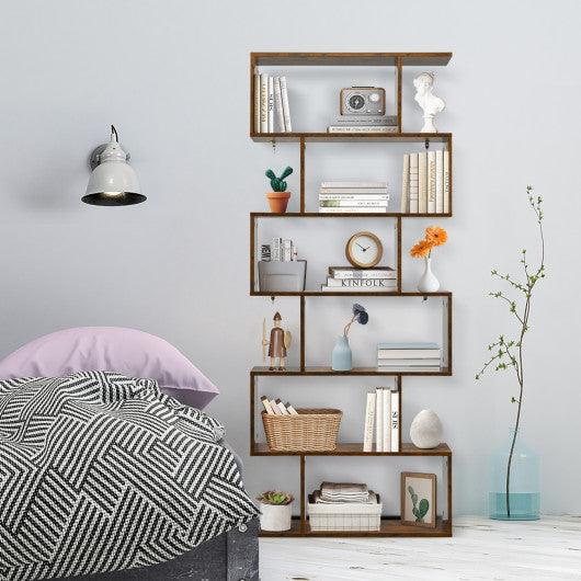 6 Tier S-Shaped Bookshelf Storage Display Bookcase Decor Z-Shelf -Coffee at Set Shop and Smile