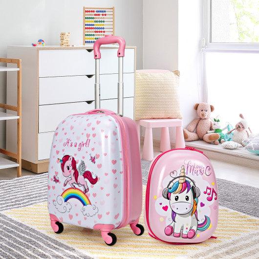 2 Pieces Kids Luggage Set 12 Inch Backpack and 16 Inch Kid Carry on Suitcase with Wheels at Set Shop and Smile
