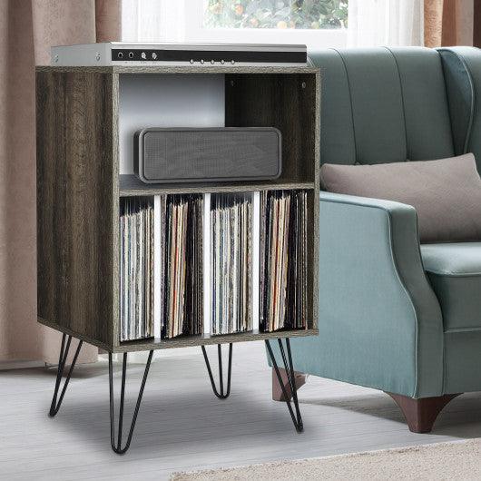 Freestanding Record Player Stand Record Storage Cabinet with Metal Legs-Gray at Set Shop and Smile
