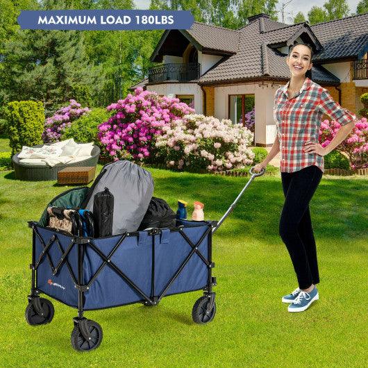 Outdoor Folding Wagon Cart with Adjustable Handle and Universal Wheels-Navy at Set Shop and Smile