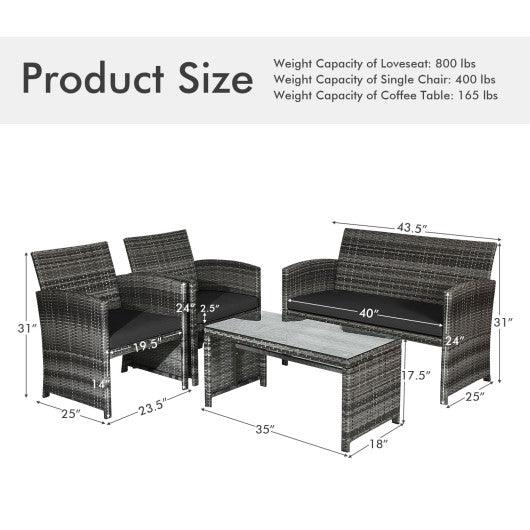 4 Pieces Patio Rattan Furniture Set with Glass Table and Loveseat-Black at Set Shop and Smile