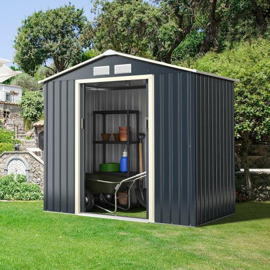 7 Feet X 4 Feet Metal Storage Shed with Sliding Double Lockable Doors-Gray at Set Shop and Smile