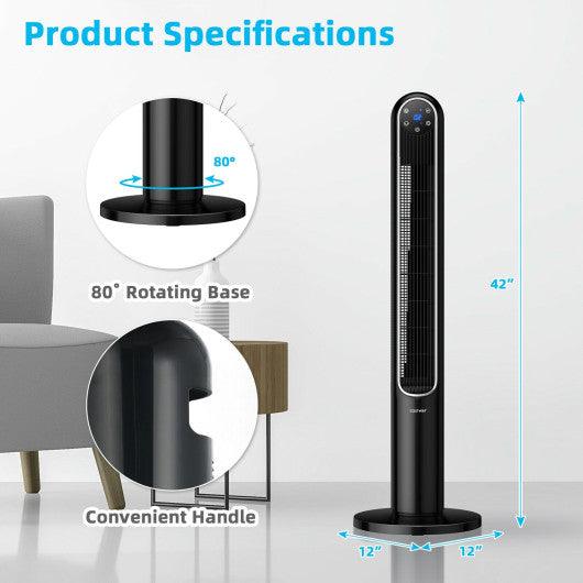 42 Inch 80 Degree Tower Fan with Smart Display Panel and Remote Control-Black at Set Shop and Smile