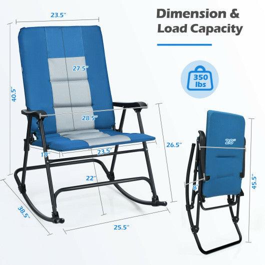 Foldable Rocking Padded Portable Camping Chair with Backrest and Armrest -Blue at Set Shop and Smile