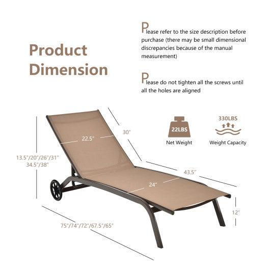 6-Poisition Adjustable Outdoor Chaise Recliner with Wheels-Brown at Set Shop and Smile