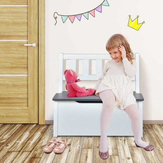 4 Pieces Kids Wooden Activity Table and Chairs Set with Storage Bench and Study Desk-Gray at Set Shop and Smile