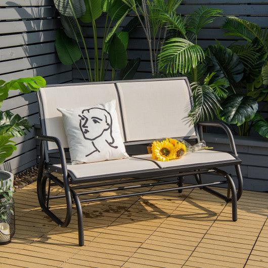 Swing Glider Chair 48 Inch Loveseat Rocker Lounge Backyard-Beige at Set Shop and Smile
