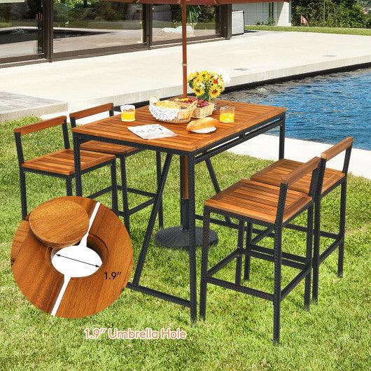 5 Pieces Outdoor Acacia Wood and PE Rattan Bar Set at Set Shop and Smile