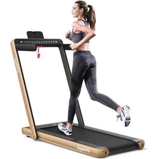 2-in-1 Electric Motorized Health and Fitness Folding Treadmill with Dual Display and Speaker-Yellow at Set Shop and Smile