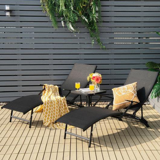 2 Pieces Patio Folding Stackable Lounge Chair Chaise with Armrest-Black at Set Shop and Smile