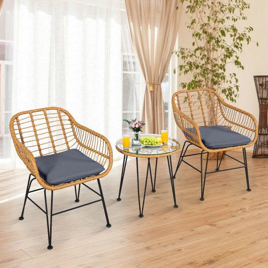 3 Pieces Rattan Furniture Set with Cushioned Chair Table-Gray at Set Shop and Smile