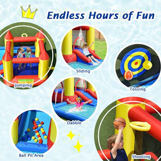 Inflatable Water Slide Castle Kids Bounce House with 480W Blower at Set Shop and Smile