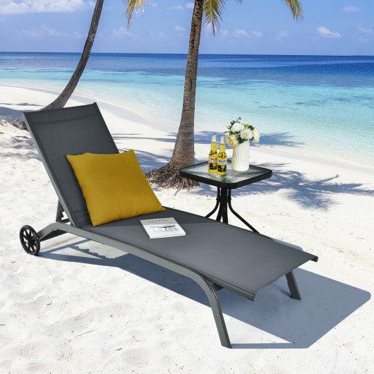 6-Poisition Adjustable Outdoor Chaise Recliner with Wheels-Gray at Set Shop and Smile