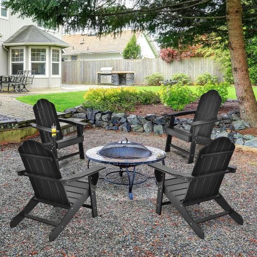 Outdoor Adirondack Chair with Built-in Cup Holder for Backyard Porch-Black at Set Shop and Smile