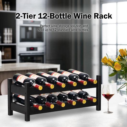 2-Tier 12 Bottles Bamboo Storage Shelf Wine Rack-Brown at Set Shop and Smile
