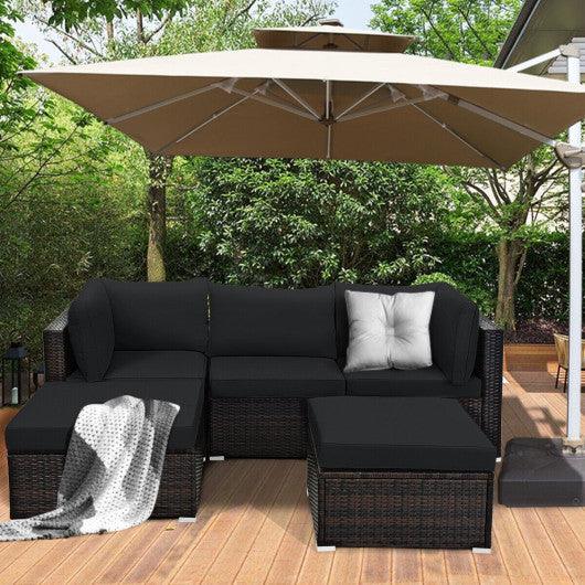 5 Pieces Patio Sectional Rattan Furniture Set with Ottoman Table-Black at Set Shop and Smile