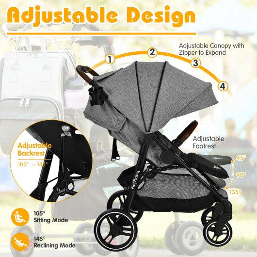 5-Point Harness Lightweight Infant Stroller with Foot Cover and Adjustable Backrest-Gray at Set Shop and Smile