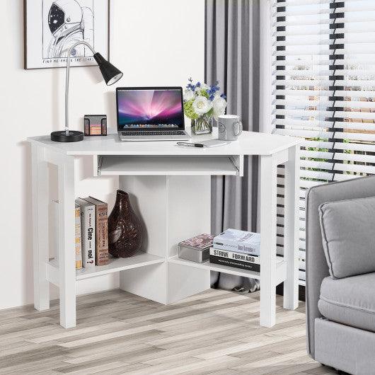 Wooden Study Computer Corner Desk with Drawer-White at Set Shop and Smile