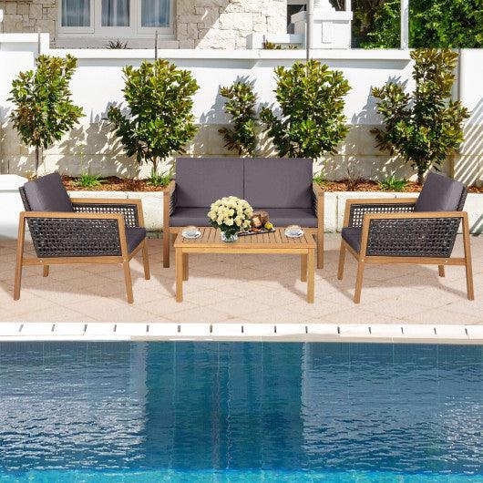 4 Pieces Patio Rattan Furniture Set with Removable Cushions-Gray at Set Shop and Smile