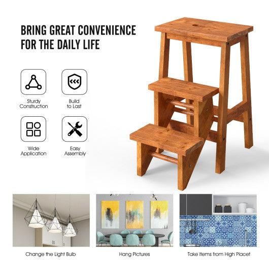 3-in-1 Rubber Wood Step Stool with Convenient Handle-Natural at Set Shop and Smile