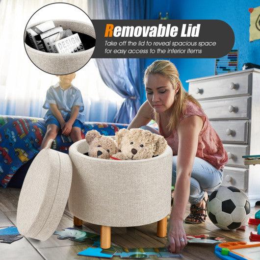 Round Fabric Storage Ottoman with Tray and Non-Slip Pads for Bedroom-Beige at Set Shop and Smile