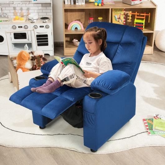 Kids PU Leather/Velvet Fabric Kids Recliner Chair with Cup Holders-Light Blue at Set Shop and Smile