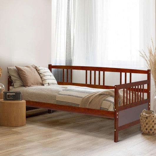 Twin Size Wooden Slats Daybed Bed with Rails-Cherry at Set Shop and Smile