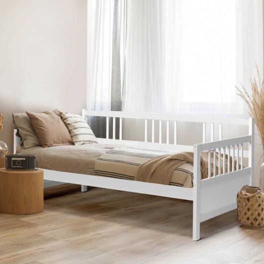 Twin Size Wooden Slats Daybed Bed with Rails-White at Set Shop and Smile