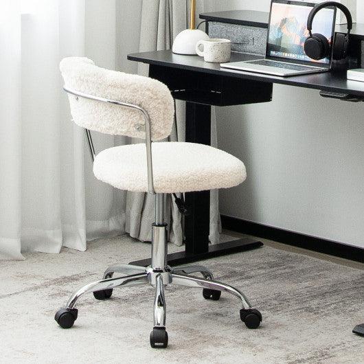 Computer Desk Chair Adjustable Sherpa Office Chair Swivel Vanity Chair-White at Set Shop and Smile
