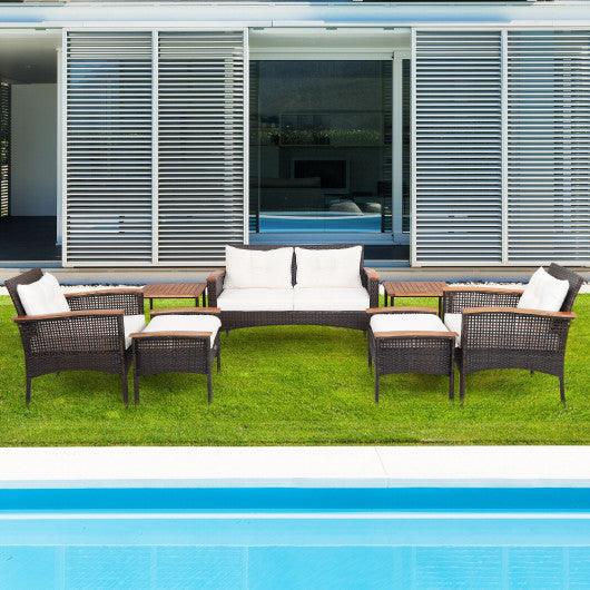 7 Pieces Patio Rattan Cushioned Conversation Furniture Set at Set Shop and Smile