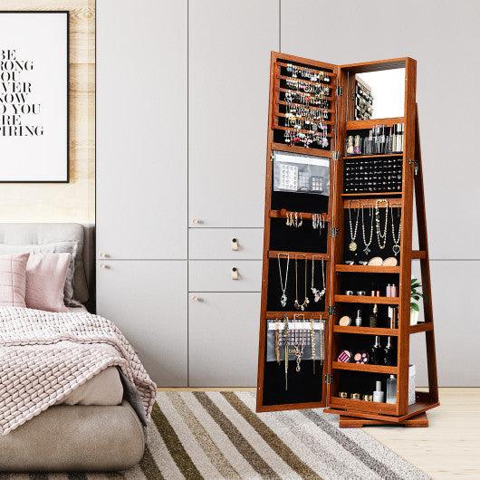 360° Rotatable 2-in-1 Lockable Jewelry Cabinet with Full-Length Mirror-Brown at Set Shop and Smile