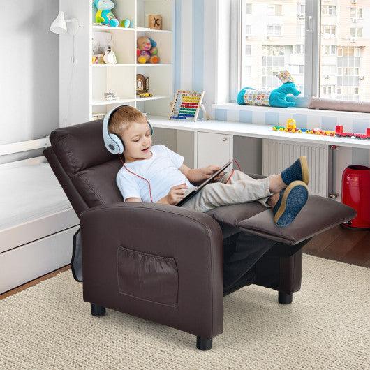Ergonomic PU Leather Kids Recliner Lounge Sofa for 3-12 Age Group-Brown at Set Shop and Smile