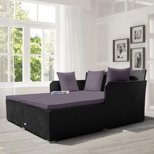 Spacious Outdoor Rattan Daybed with Upholstered Cushions and Pillows-Gray at Set Shop and Smile