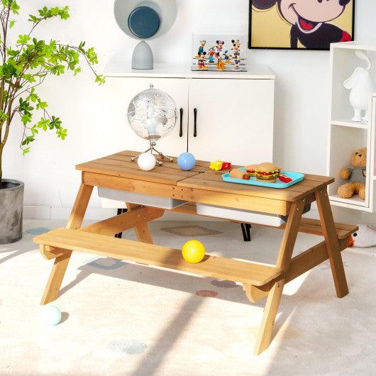 3-in-1 Kids Outdoor Picnic Water Sand Table with Umbrella Play Boxes-Yellow at Set Shop and Smile