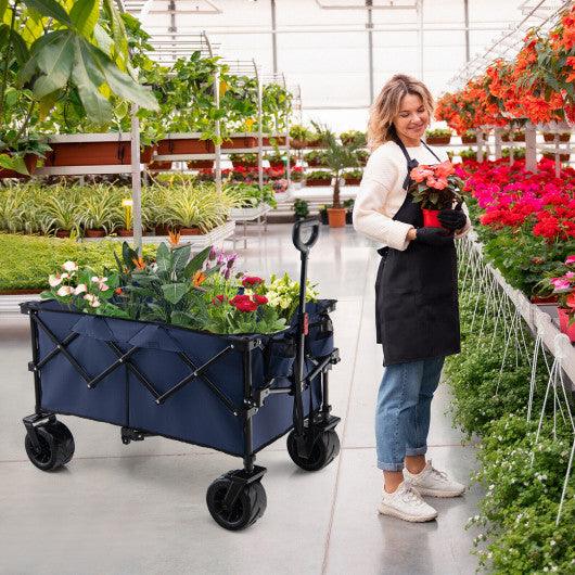 Folding Utility Garden Cart with Wide Wheels and Adjustable Handle-Blue at Set Shop and Smile