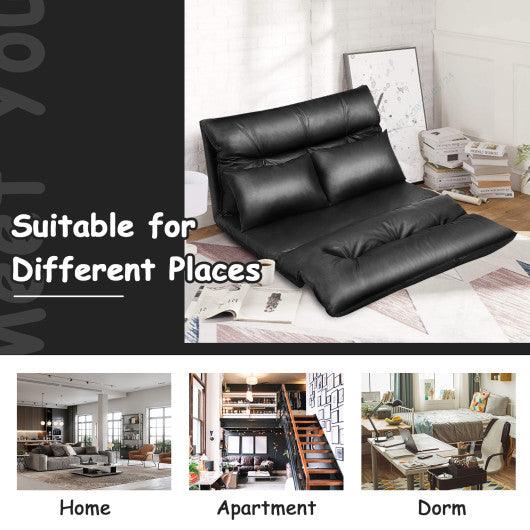 Foldable PU Leather Leisure Floor Sofa Bed with 2 Pillows-Black at Set Shop and Smile