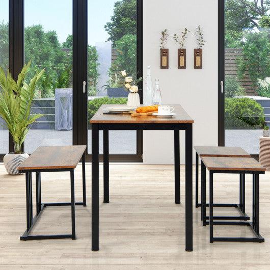 4 Pieces Industrial Dining Table Set with Bench and 2 Stools-Brown at Set Shop and Smile