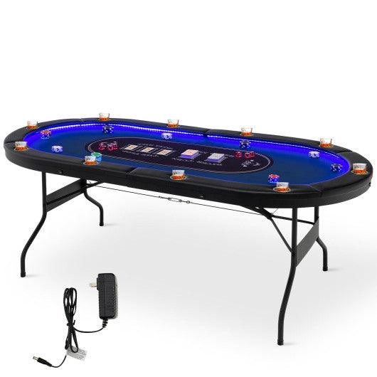 Foldable 10-Player Poker Table with LED Lights and USB Ports Ideal for Texas Casino-Blue at Set Shop and Smile